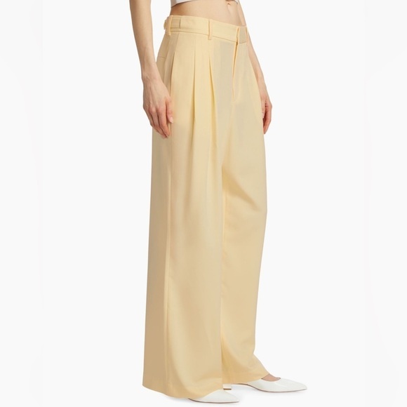 Ronny Kobo Stretch Twill Pleated Wide-Leg Slouchy Trousers Pants Large Yellow - Picture 15 of 16